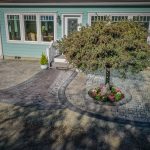 cobblestone decorative concrete with european fan walkway
