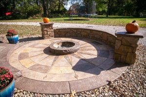 decorative concrete fire place and patio
