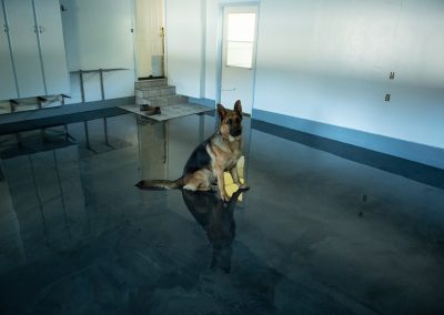 Reflector enhanced epoxy garage floor.