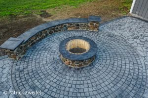 stamped concrete fireplaces with patio