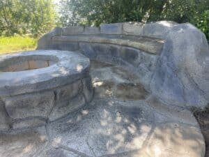seating wall fireplace outdoor living space