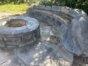 seating wall fireplace outdoor living space