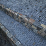cobblestone conrete driveway, retaining wall, acid stain rockaway oregon