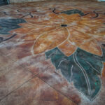 cobblestone conrete driveway, retaining wall, acid stain rockaway oregon
