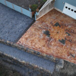 cobblestone conrete driveway, retaining wall, acid stain rockaway oregon
