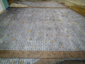 weathered brick concrete driveway stamping
