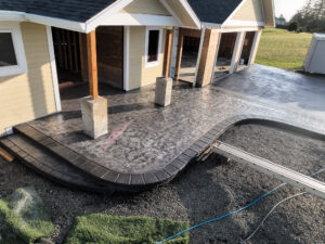 stone textured concrete stamping colored tillamook