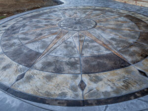 concrete medallion and flagstone patio