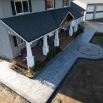 concrete medallion and flagstone patio