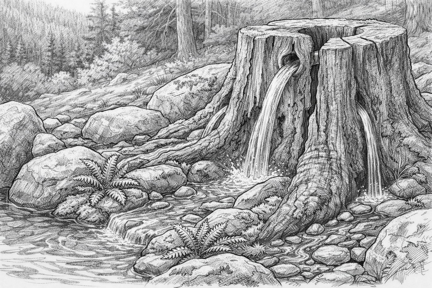 Spruce stump starter water feature